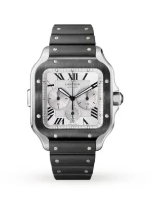 Cartier Santos de Cartier Men Automatic Silver Rubber Watch WSSA0017